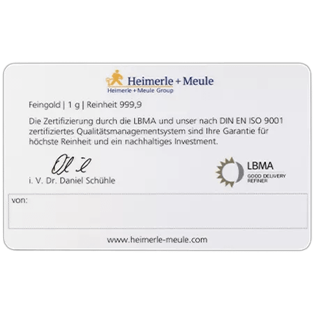 1 g Goldbarren Heimerle & Meule "Merry Christmas" – Bild 3