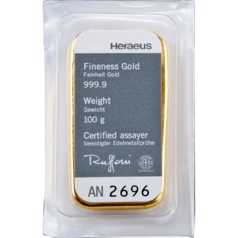 100 g Goldbarren Heraeus - gegossen – Bild 2