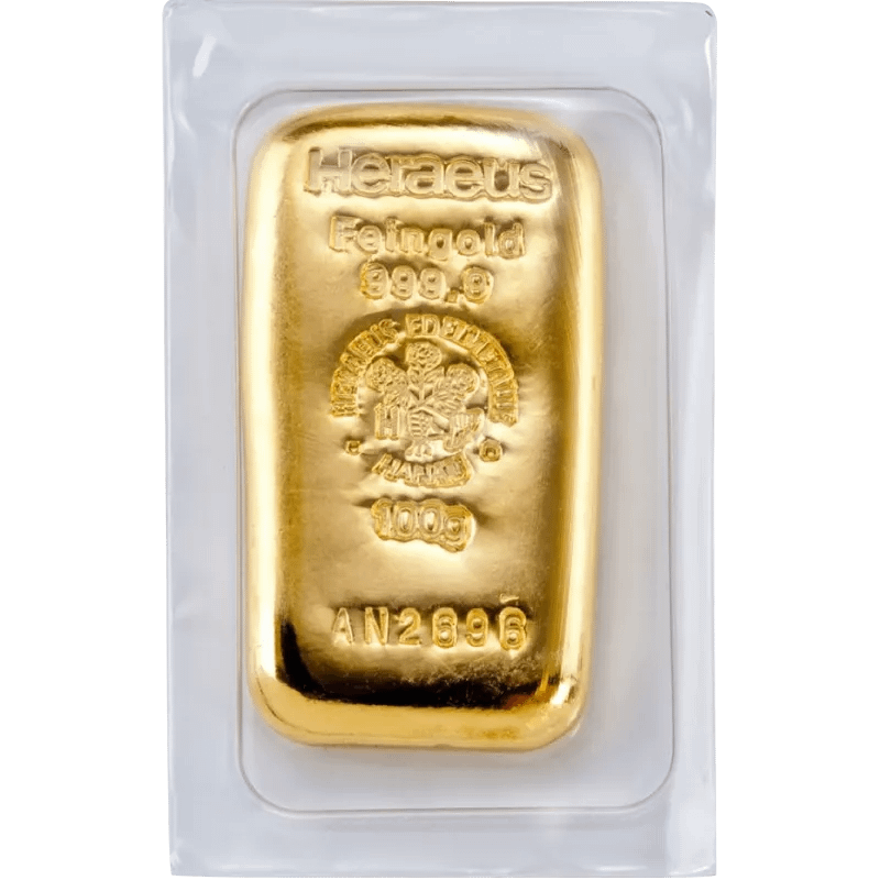 100 g Goldbarren Heraeus - gegossen