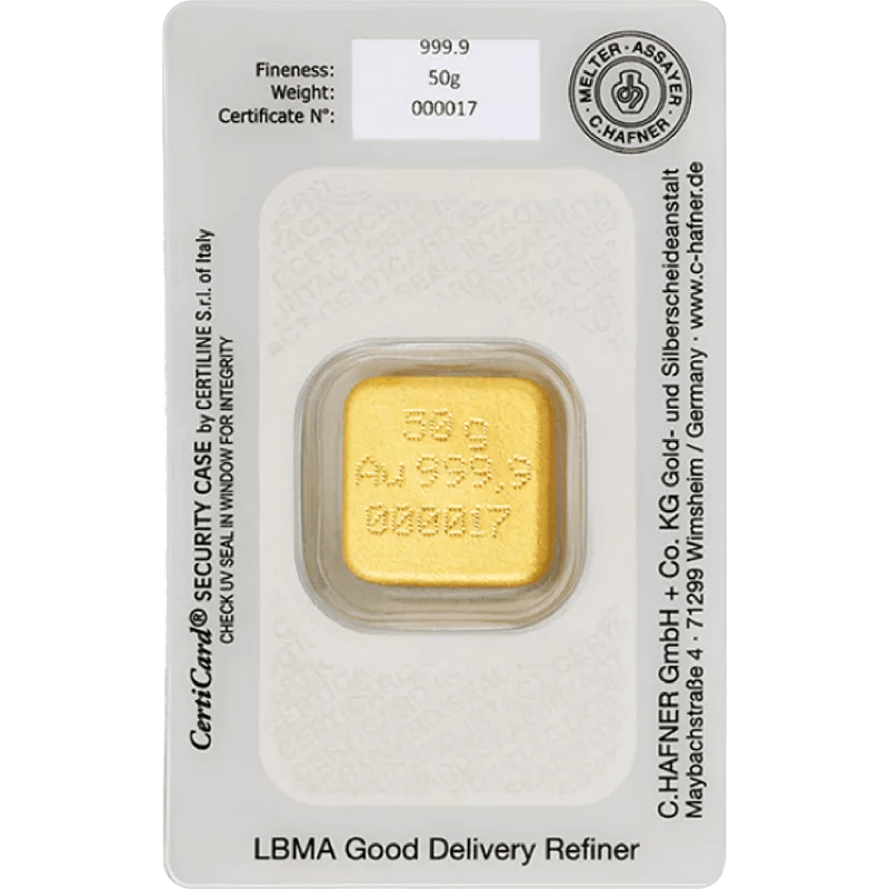 50 g Goldbarren C. Hafner gegossen – Bild 2