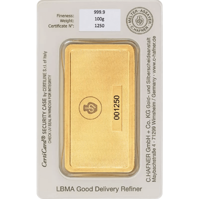 100 g Goldbarren C. Hafner - geprägt – Bild 2