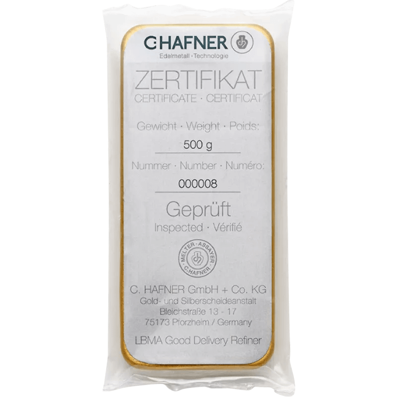 500 g Goldbarren C. Hafner – Bild 2
