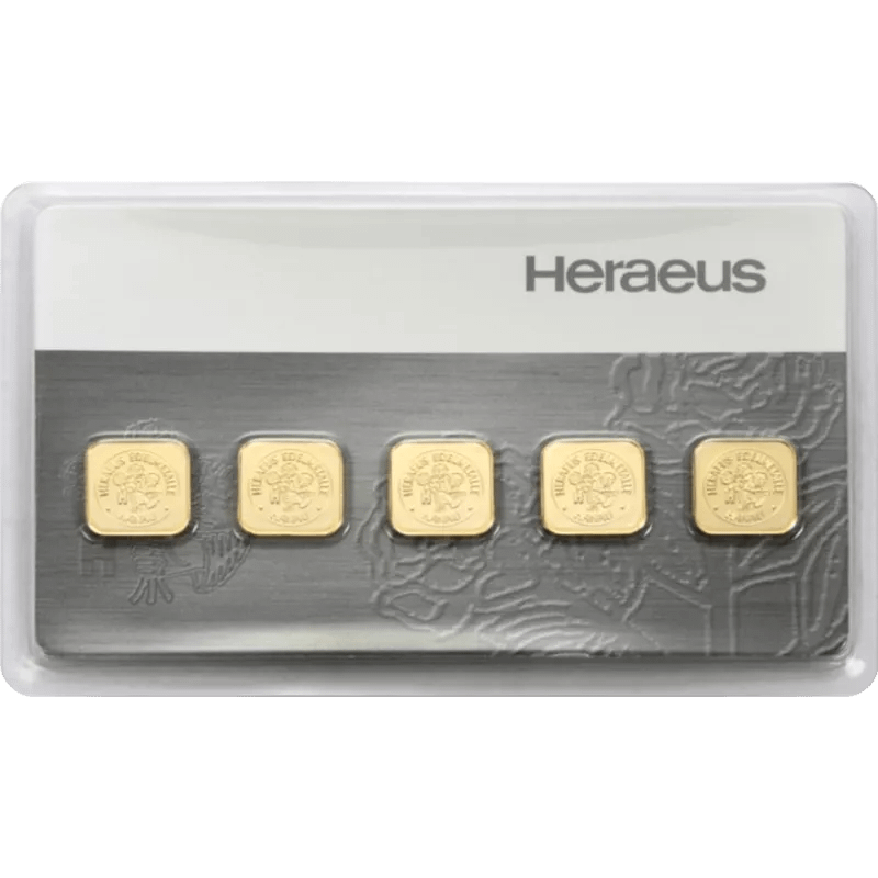 5 x 1 g Goldbarren Heraeus MultiCard
