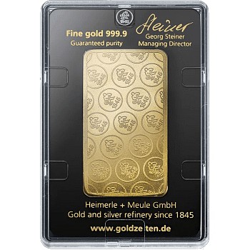 100 g Goldbarren Heimerle & Meule - geprägt – Bild 2