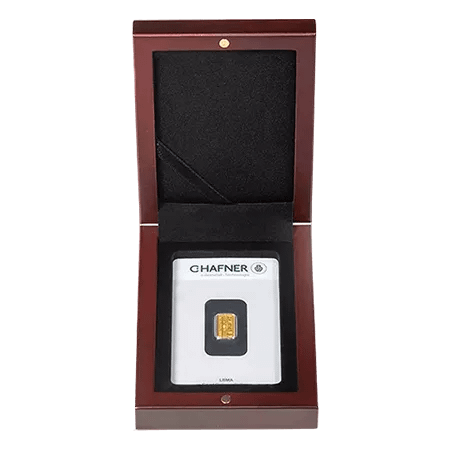 Etui VOLTERRA Goldbarren in Blister Hochformat mahagoni