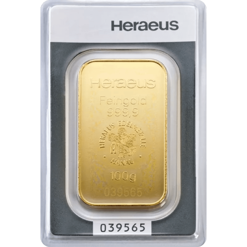 100 g Goldbarren Heraeus - geprägt