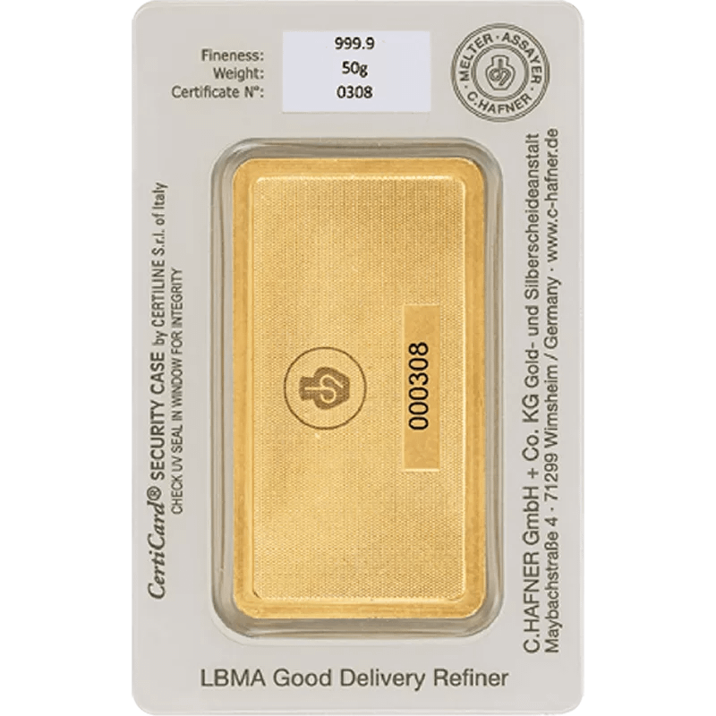 50 g Goldbarren C. Hafner geprägt – Bild 2