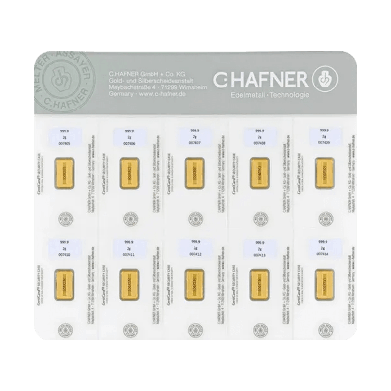 10 x 2 g Goldbarren C.Hafner Smartpack – Bild 2